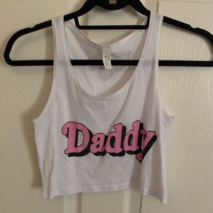 Barbie font tank top crop top that reads “daddy”